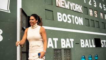 BOSTON, MA - SEPTEMBER 8: ESPN Sunday Night Baseball color commentator Jessica Mendoza exits the Green Monster before a game between the Boston Red Sox and the New York Yankees on September 8, 2019 at Fenway Park in Boston, Massachusetts. (Photo by Billie Weiss/Boston Red Sox/Getty Images)