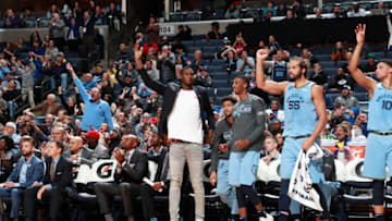 MEMPHIS, TN - MARCH 5: Jaren Jackson Jr. #13 of the Memphis Grizzlies reacts to a play during the game against the Portland Trail Blazers on March 5, 2019 at FedExForum in Memphis, Tennessee. NOTE TO USER: User expressly acknowledges and agrees that, by downloading and or using this photograph, User is consenting to the terms and conditions of the Getty Images License Agreement. Mandatory Copyright Notice: Copyright 2019 NBAE (Photo by Joe Murphy/NBAE via Getty Images)
