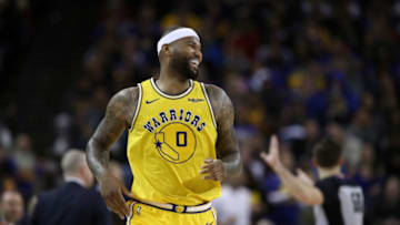 OAKLAND, CALIFORNIA - APRIL 02: DeMarcus Cousins #0 of the Golden State Warriors in action against the Denver Nuggets at ORACLE Arena on April 02, 2019 in Oakland, California. NOTE TO USER: User expressly acknowledges and agrees that, by downloading and or using this photograph, User is consenting to the terms and conditions of the Getty Images License Agreement. (Photo by Ezra Shaw/Getty Images)