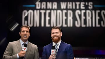 LAS VEGAS, NV - JUNE 18: (L-R) Brendan Fitzgerald and Paul Felder anchor the broadcast during Dana White's Contender Series at the UFC Apex on June 18, 2019 in Las Vegas, Nevada. (Photo by Chris Unger/DWCS LLC)