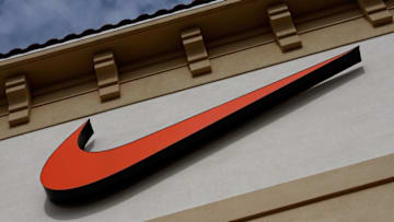 ORLANDO, FL - DECEMBER 12: The "Swoosh" logo is seen on a Nike factory store on December 12, 2009 in Orlando, Florida. Tiger Woods announced that he will take an indefinite break from professional golf to concentrate on repairing family relations after admitting to infidelity in his marriage. The company issued a statement that "Woods and his family have Nike's full support." (Photo by Getty Images)