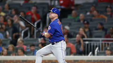 ATLANTA, GA - JUNE 12: Right fielder Jay Bruce #19 of the New York Mets swings during the game against the Atlanta Braves at SunTrust Park on June 12, 2018 in Atlanta, Georgia. (Photo by Mike Zarrilli/Getty Images)