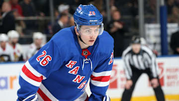 NEW YORK, NY - APRIL 03: Jimmy Vesey #26 of the New York Rangers skates against the Ottawa Senators at Madison Square Garden on April 3, 2019 in New York City. (Photo by Jared Silber/NHLI via Getty Images)