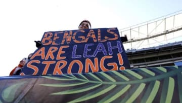 Nov 2, 2014; Cincinnati, OH, USA; A Cincinnati Bengals fan holds a sign in support of Cincinnati Bengals defensive tackle Devon Still (not pictured) daughter prior to the game against the Jacksonville Jaguars at Paul Brown Stadium. Mandatory Credit: Aaron Doster-USA TODAY Sports