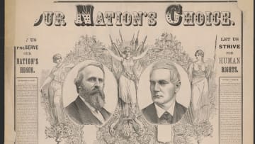 An 1876 pamphlet reads, "[O]ur nation's choice, Rutherford B. Hayes, William A. Wheeler."