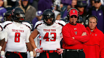 MANHATTAN, KS - OCTOBER 27: Head coach Tommy Tuberville of the Texas Tech Red Raiders watches from the sidelines during the game against the Kansas State Wildcats at Bill Snyder Family Football Stadium on October 27, 2012 in Manhattan, Kansas. (Photo by Jamie Squire/Getty Images)