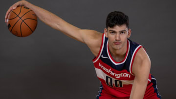 LAS VEGAS, NEVADA - JULY 12: Tristan Vukcevic #00 of the Washington Wizards poses for a portrait during the 2023 NBA rookie photo shoot at UNLV on July 12, 2023 in Las Vegas, Nevada. (Photo by Jamie Squire/Getty Images)
