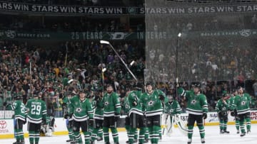 DALLAS, TX - DECEMBER 23: The Dallas Stars salute their fans after a win against the Nashville Predators at the American Airlines Center on December 23, 2017 in Dallas, Texas. (Photo by Glenn James/NHLI via Getty Images)