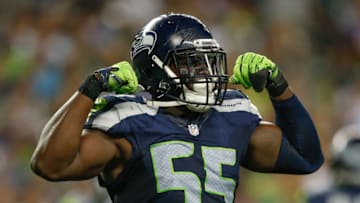 SEATTLE, WA - AUGUST 18: Defensive end Frank Clark #55 of the Seattle Seahawks reacts after making a stop against the Minnesota Vikings at CenturyLink Field on August 18, 2016 in Seattle, Washington. (Photo by Otto Greule Jr/Getty Images)