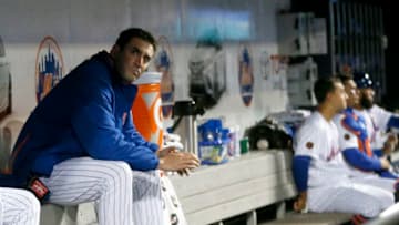 NEW YORK, NY - APRIL 14: Pitcher Matt Harvey #33 of the New York Mets reacts in the dugout between innings in an MLB baseball game against the Milwaukee Brewers on April 14, 2018 at CitiField in the Queens borough of New York City. Brewers won 5-1. (Photo by Paul Bereswill/Getty Images)