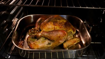 WASHINGTON, DC - NOVEMBER 10, 2014: George Vanderbilts Favorite Roast Turkey (in the oven after being cooked for process shots) (Photo by Deb Lindsey for The Washington Post via Getty Images).
