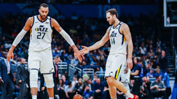 Rudy Gobert, Bojan Bogdanović, Utah Jazz. (Photo by Harry Aaron/Getty Images)