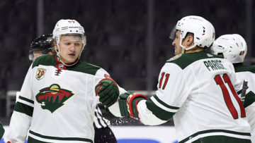 Kirill Kaprizov, left, and the Minnesota Wild have managed just four goals through three games of a first round Stanley Cup playoff series against Vegas(Photo by Harry How/Getty Images)