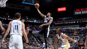 SAN ANTONIO, TX - APRIL 22: Rudy Gay #22 of the San Antonio Spurs goes to the basket against the Golden State Warriors in Game Four of the Western Conference Quarterfinals during the 2018 NBA Playoffs on April 22, 2018 at the AT&T Center in San Antonio, Texas. NOTE TO USER: User expressly acknowledges and agrees that, by downloading and/or using this photograph, user is consenting to the terms and conditions of the Getty Images License Agreement. Mandatory Copyright Notice: Copyright 2018 NBAE (Photos by Mark Sobhani/NBAE via Getty Images)