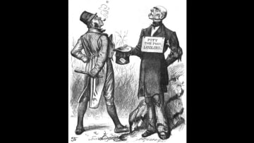 A cartoon depicting Irish rent boycotts from December 1880.
