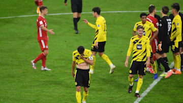 Borussia Dortmund players after the game (Photo by Andreas Gebert - Pool/Getty Images )