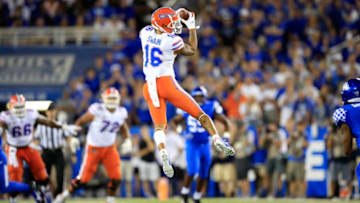 LEXINGTON, KENTUCKY - SEPTEMBER 14: Freddie Swain #16 of the Florida Gators catches a pass against the Kentucky Wildcats at Commonwealth Stadium on September 14, 2019 in Lexington, Kentucky. (Photo by Andy Lyons/Getty Images)