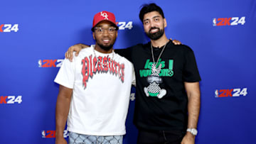 BROOKLYN, NEW YORK - SEPTEMBER 06: (L-R) Donovan Mitchell and Ronnie Singh attend a NBA 2K24 Launch Event on September 06, 2023 in Brooklyn, New York. (Photo by Arturo Holmes/Getty Images for NBA 2K24 )