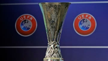 NYON, SWITZERLAND - JUNE 24: The UEFA Europa League trophy is displayed in the draw room ahead to the UEFA Europa League Q1 and Q2 qualifying rounds draw at the UEFA headquarters on June 24, 2013 in Nyon, Switzerland. (Photo by Harold Cunningham/Getty Images)
