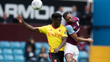 BIRMINGHAM, ENGLAND - JULY 29: Ahmed Elmohamady of Aston Villa and Brandon Mason of Watford during the pre season friendly match between Aston Villa and Watford at Villa Park on July 29, 2017 in Birmingham, England. (Photo by Mark Robinson/Getty Images)