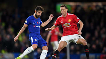 LONDON, ENGLAND - NOVEMBER 05: Cesc Fabregas of Chelsea and Nemanja Matic of Manchester United battle for possession during the Premier League match between Chelsea and Manchester United at Stamford Bridge on November 5, 2017 in London, England. (Photo by Shaun Botterill/Getty Images)