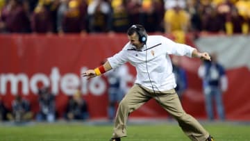 Jan 2, 2016; Phoenix, AZ, USA; Arizona State Sun Devils head coach Todd Graham coaches against the West Virginia Mountaineers during the second half of the 2016 Cactus Bowl at Chase Field. The Mountaineers won 43-42. Mandatory Credit: Joe Camporeale-USA TODAY Sports