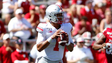 BLOOMINGTON, INDIANA - SEPTEMBER 14: Justin Fields #1 of the Ohio State Buckeyes throws a pass in the game against the Indiana Hoosiers during the second quarter at Memorial Stadium on September 14, 2019 in Bloomington, Indiana. (Photo by Justin Casterline/Getty Images)