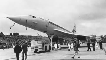 The Concorde is seen rolling off an assembly line in 1968.