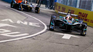NEW YORK, NY - JULY 15: Mitch Evans in the Jaguar I-TYPE on track during the New York City ePrix, ninth round of the 2016/17 FIA Formula E Series on July 15, 2017 in Brooklyn, New York City, NY, USA. (Photo by Andrew Ferraro/LAT Images)