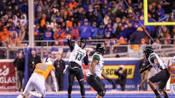 BOISE, ID - OCTOBER 12: Quarterback Cole McDonald #13 of the Hawai'i Rainbow Warriors gets off a pass during second half action against the Boise State Broncos on October 12, 2019 at Albertsons Stadium in Boise, Idaho. Boise State won the game 59-37. (Photo by Loren Orr/Getty Images)