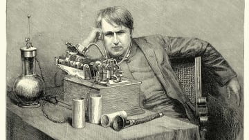Vintage illustration of Thomas Edison and the phonograph.