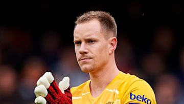 VALENCIA, SPAIN - JANUARY 25: Marc Andre Ter Stegen of FC Barcelona reacts during the Liga match between Valencia CF and FC Barcelona at Estadio Mestalla on January 25, 2020 in Valencia, Spain. (Photo by Quality Sport Images/Getty Images) (Photo by Quality Sport Images/Getty Images)