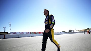 SONOMA, CA - JUNE 23: Matt DiBenedetto, driver of the #32 The Hartford Gold Group Ford, stands on the grid during qualifying for the Monster Energy NASCAR Cup Series Toyota/Save Mart 350 at Sonoma Raceway on June 23, 2018 in Sonoma, California. (Photo by Chris Graythen/Getty Images)