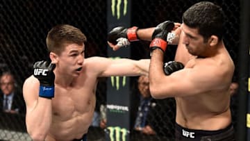 LAS VEGAS, NV - MARCH 03: (L-R) Alexander Hernandez punches Beneil Dariush of Iran in their lightweight bout during the UFC 222 event inside T-Mobile Arena on March 3, 2018 in Las Vegas, Nevada. (Photo by Jeff Bottari/Zuffa LLC/Zuffa LLC via Getty Images)