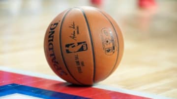 Dec 6, 2014; Auburn Hills, MI, USA; A detailed view of the basketball during the game between the Detroit Pistons and the Philadelphia 76ers at The Palace of Auburn Hills. Philadelphia 76ers won 108-101 in overtime. Mandatory Credit: Tim Fuller-USA TODAY Sports