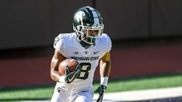 Michigan StateÕs Jalen Nailor warms up before the game against MichiganÊon Saturday, Oct. 31, 2020, at Michigan Stadium in Ann Arbor.201031 Msu Um 001a