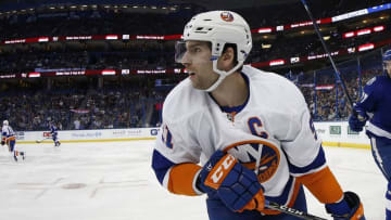 Nov 10, 2016; Tampa, FL, USA; New York Islanders center John Tavares (91) reacts during the first period at Amalie Arena. Mandatory Credit: Kim Klement-USA TODAY Sports
