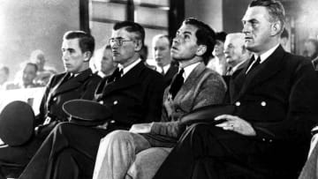 "Lucky" Luciano (third from left) during his trial in August 1936.