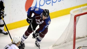 March 3 2012; Denver, CO, USA; Colorado Avalanche center Paul Stastny (26) attempts to score against the Pittsburgh Penguins during the third period of the game at the Pepsi Center. The Penguins defeated the Avalanche 5-1. Mandatory Credit: Ron Chenoy-USA TODAY Sports
