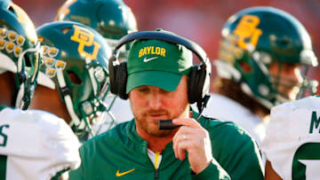 STILLWATER, OK - OCTOBER 19: Tight ends coach Marcus Satterfield of the Baylor University Bears prepares for a play against the Oklahoma State Cowboys in the third quarter on October 19, 2019 at Boone Pickens Stadium in Stillwater, Oklahoma. Baylor's record was 7-0 after the 45-27 road win. (Photo by Brian Bahr/Getty Images)