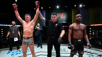 LAS VEGAS, NEVADA - DECEMBER 19: In this handout image provided by UFC, Stephen Thompson reacts after his victory over Geoff Neal in a welterweight fight during the UFC Fight Night event at UFC APEX on December 19, 2020 in Las Vegas, Nevada. (Photo by Cooper Neill/Zuffa LLC via Getty Images)