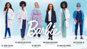 Barbie versions of six healthcare heroes.