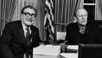 Nelson Rockefeller (left) resigned as New York's governor after Gerald Ford (right) chose him as vice president. Rockefeller's lieutenant governor Malcolm Wilson took over.