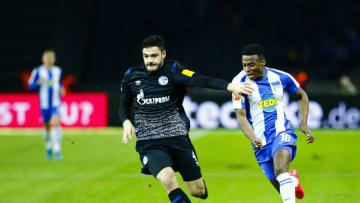BERLIN, GERMANY - JANUARY 31: Ozan Kabak (L) of Schalke 04 in action during Bundesliga week 20 soccer match between Hertha Berlin and Schalke 04 in Berlin, Germany on January 31, 2020. (Photo by Abdulhamid Hosbas/Anadolu Agency via Getty Images)