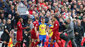 LIVERPOOL, ENGLAND - SEPTEMBER 22: Virgil van Dijk of Liverpool walks off as he is substituted for teammate Joe Gomez during the Premier League match between Liverpool FC and Southampton FC at Anfield on September 22, 2018 in Liverpool, United Kingdom. (Photo by Alex Livesey/Getty Images)
