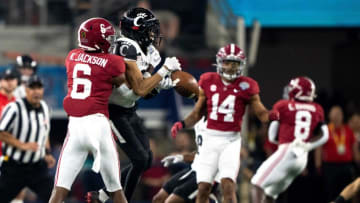 Alabama Crimson Tide defensive back Khyree Jackson (6) defends in the second quarter the NCAA Playoff Semifinal