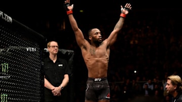 LONDON, ENGLAND - MARCH 17: Leon Edwards of Jamaica signals to the crowd before entering the Octagon prior to facing Peter Sobotta of Poland in their welterweight bout inside The O2 Arena on March 17, 2018 in London, England. (Photo by Brandon Magnus/Zuffa LLC/Zuffa LLC via Getty Images)