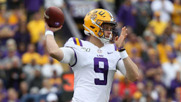 BATON ROUGE, LOUISIANA - OCTOBER 26: Quarterback Joe Burrow #9 of the LSU Tigers in action against the Auburn Tigers at Tiger Stadium on October 26, 2019 in Baton Rouge, Louisiana. (Photo by Chris Graythen/Getty Images)