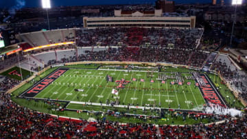 LUBBOCK, TEXAS - NOVEMBER 23: The Texas Tech Red Raiders are led onto the field by the Masked Rider before the college football game against the Kansas State Wildcats on November 23, 2019 at Jones AT&T Stadium in Lubbock, Texas. (Photo by John E. Moore III/Getty Images)