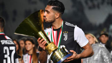TURIN, ITALY - MAY 19: Emre Can of Juventus celebrates during the awards ceremony after winning the Serie A Championship during the Serie A match between Juventus and Atalanta BC on May 19, 2019 in Turin, Italy. (Photo by Tullio M. Puglia/Getty Images)
